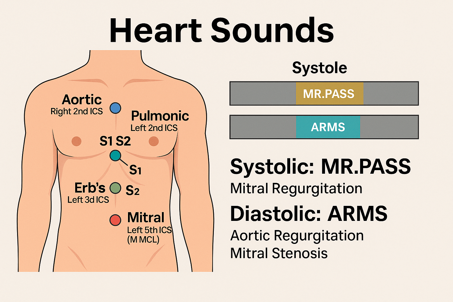 ◯ Clinical Auscultation of the Heart ❤️ Heart Sounds Made Simple: Locations, Mnemonics, and Murmur